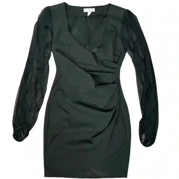 ASOS Design Ballon Sleeve Dobby Mini Dress In Black Size 4 NWOT - Picture 2 of 10